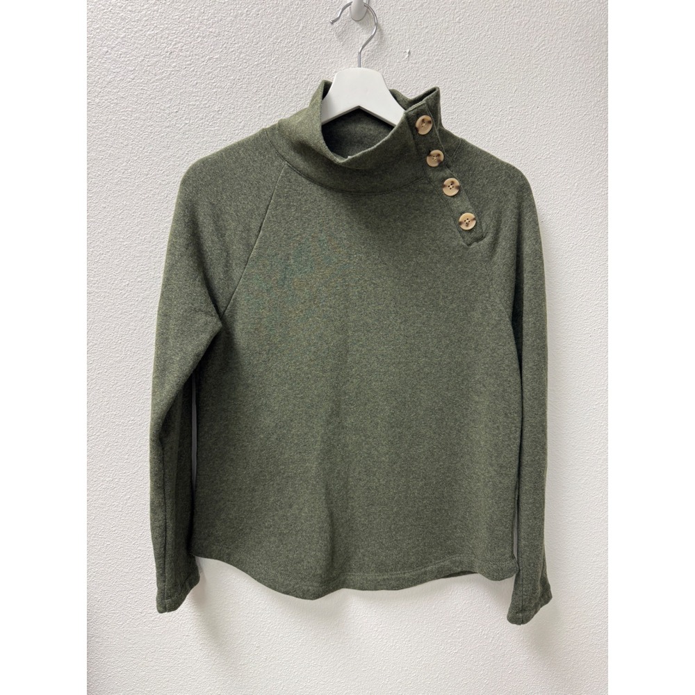 J.Crew XS Olive Green Button Up Mock Neck Long Sleeve Pullover Top‎ Casual
